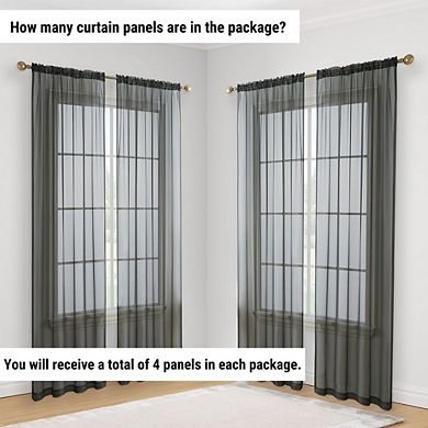 HLC.me Essentials Sheer Voile Window Treatment Rod Pocket Curtain Panels Bed Living Room - Set Of 4