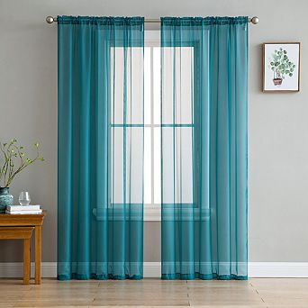 HLC.me Essentials Sheer Voile Window Treatment Rod Pocket Curtain Panels Bed Living Room - Set Of 4