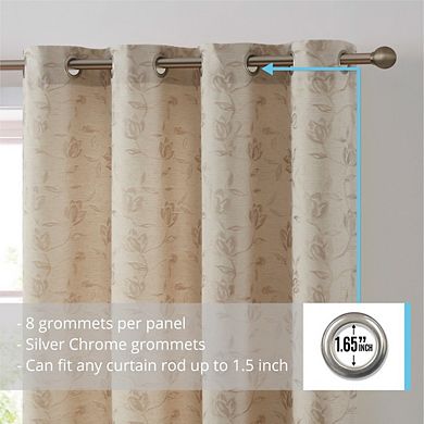 THD Zoe Burlap Flax Linen Floral Jacquard Window Grommet Long Thick Curtains Drapery Panels, Set