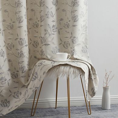 HLC.me Zoey Burlap Flax Linen Floral Jacquard Window Grommet Thick Curtains Drapery Panels, Set