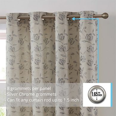 HLC.me Zoey Burlap Flax Linen Floral Jacquard Window Grommet Thick Curtains Drapery Panels, Set