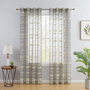 HLC.me Broadway Stripe Sheer Grommet Window Curtain Panels - Set of 2