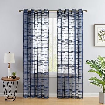 HLC.me Broadway Stripe Sheer Grommet Window Curtain Panels - Set of 2