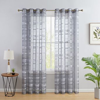 HLC.me Broadway Stripe Sheer Grommet Window Curtain Panels - Set of 2