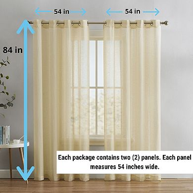 HLC.me Sierra Faux Linen Semi Sheer Light Filtering Window Grommet Curtain Panels, Set of 2