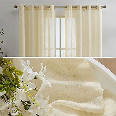 HLC.me Sierra Faux Linen Semi Sheer Light Filtering Window Grommet Curtain Panels, Set of 2