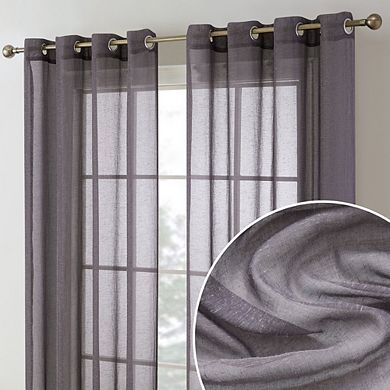 Thd Natalie Faux Linen Semi Sheer Light Filtering Window Grommet Curtains Drapery Panels, Set Of 2