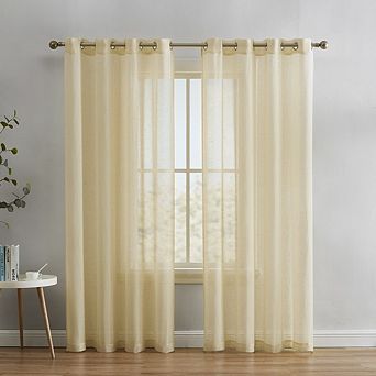 HLC.me Sierra Faux Linen Semi Sheer Light Filtering Window Grommet Curtain Panels, Set of 2