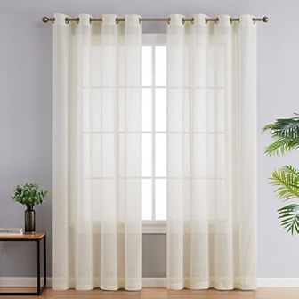 HLC.me Sierra Faux Linen Semi Sheer Light Filtering Window Grommet Curtain Panels, Set of 2