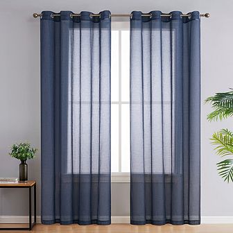 HLC.me Sierra Faux Linen Semi Sheer Light Filtering Window Grommet Curtain Panels, Set of 2