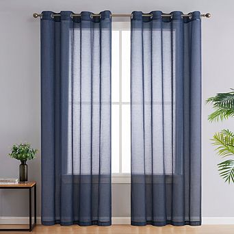 HLC.me Sierra Faux Linen Semi Sheer Light Filtering Window Grommet Curtain Panels, Set of 2