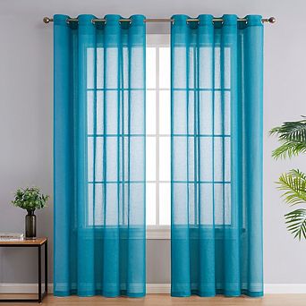 HLC.me Sierra Faux Linen Semi Sheer Light Filtering Window Grommet Curtain Panels, Set of 2