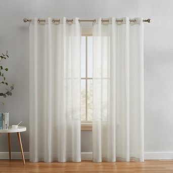 HLC.me Sierra Faux Linen Semi Sheer Light Filtering Window Grommet Curtain Panels, Set of 2