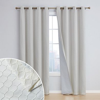 THD Passaic Geometric 100% Blackout Total Privacy Energy Efficiency Window Treatement Grommet Curtains - Set of 2