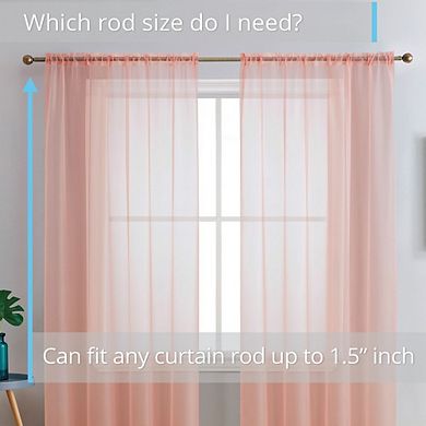 THD Essentials Sheer Voile Window Treatment Rod Pocket Curtain Panels - Set of 2