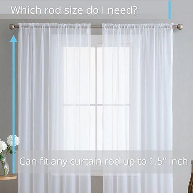 THD Essentials Sheer Voile Window Treatment Rod Pocket Curtain Panels - Set of 2