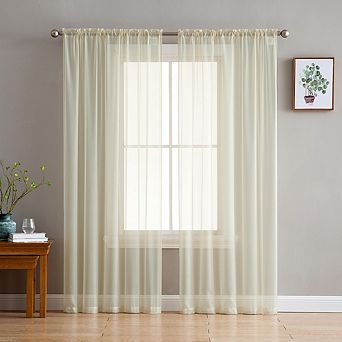 HLC.me Essentials Sheer Voile Window Treatment Rod Pocket Curtain Panels - Set of 2