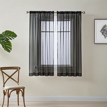 HLC.me Essentials Sheer Voile Window Treatment Rod Pocket Curtain Panels - Set of 2