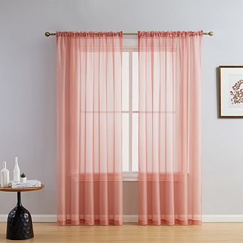 HLC.me Essentials Sheer Voile Window Treatment Rod Pocket Curtain Panels - Set of 2