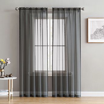 HLC.me Essentials Sheer Voile Window Treatment Rod Pocket Curtain Panels - Set of 2