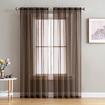HLC.me Essentials Sheer Voile Window Treatment Rod Pocket Curtain Panels - Set of 2