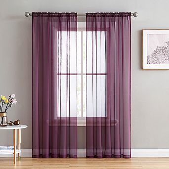 HLC.me Essentials Sheer Voile Window Treatment Rod Pocket Curtain Panels - Set of 2