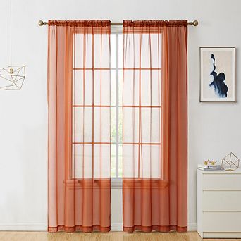 HLC.me Essentials Sheer Voile Window Treatment Rod Pocket Curtain Panels - Set of 2