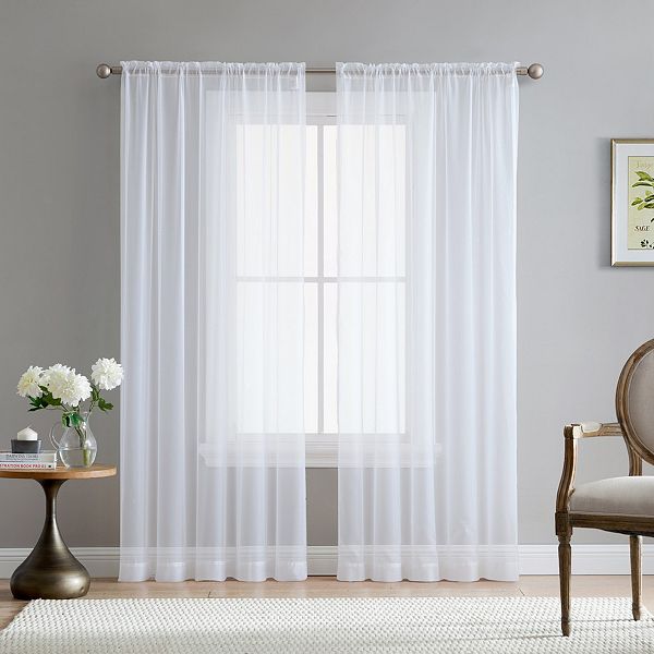 THD Essentials Sheer Voile Window Treatment Rod Pocket Curtain Panels ...