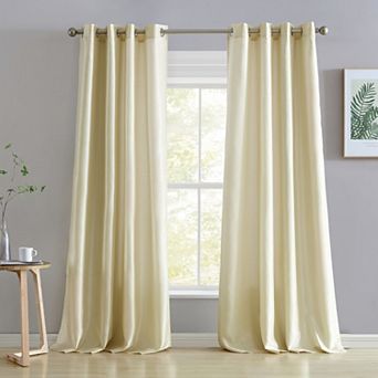HLC.me Jefferson Faux Silk Semi Sheer Light Filtering Lined Grommet Window Curtains, 2 Panels