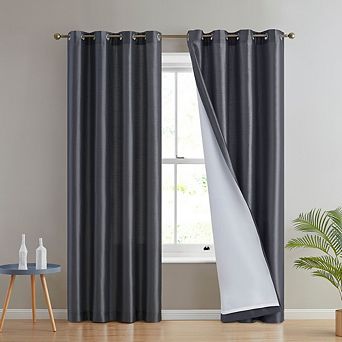 HLC.me Jefferson Faux Silk Semi Sheer Light Filtering Lined Grommet Window Curtains, 2 Panels