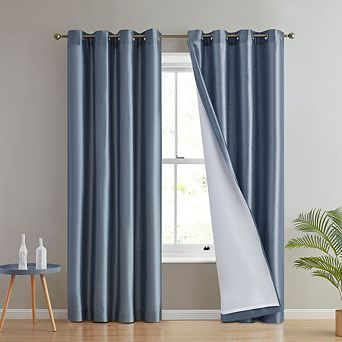 HLC.me Jefferson Faux Silk Semi Sheer Light Filtering Lined Grommet Window Curtains, 2 Panels