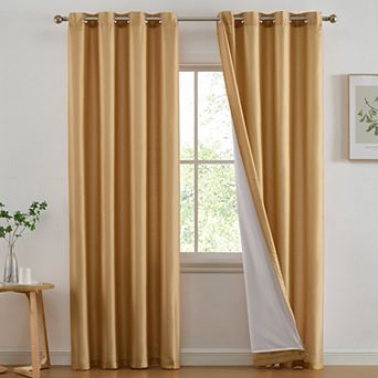 HLC.me Jefferson Faux Silk Semi Sheer Light Filtering Lined Grommet Window Curtains, 2 Panels