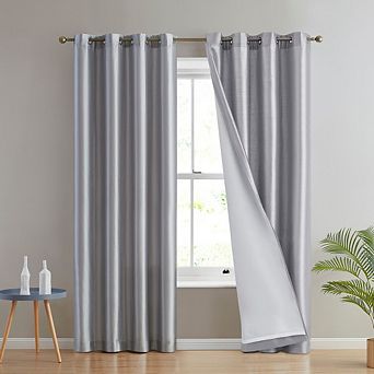 HLC.me Jefferson Faux Silk Semi Sheer Light Filtering Lined Grommet Window Curtains, 2 Panels