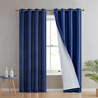 HLC.me Jefferson Faux Silk Semi Sheer Light Filtering Lined Grommet Window Curtains, 2 Panels