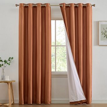 HLC.me Jefferson Faux Silk Semi Sheer Light Filtering Lined Grommet Window Curtains, 2 Panels