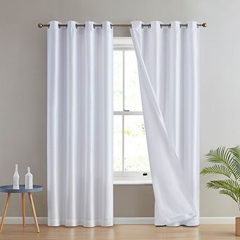 HLC.me Jefferson Faux Silk Semi Sheer Light Filtering Lined Grommet Window Curtains, 2 Panels