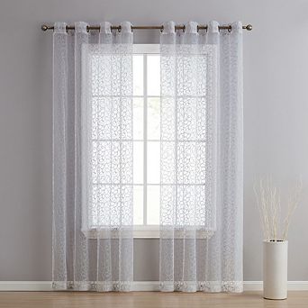 HLC.me Audrey Embroidered Premium Soft Decorative Light Filtering Grommet Curtain Panels - Set Of 2