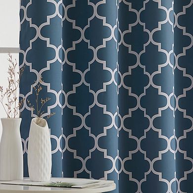 THD Royal Lattice Decorative Blackout Thermal Privacy Room Darkening Grommet Window Drapes Curtain Panels Bedroom - Set of 2