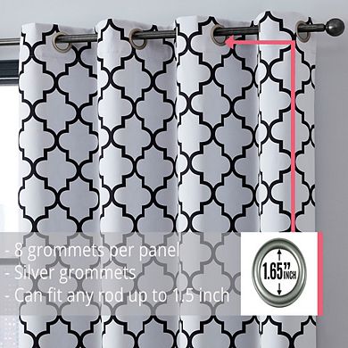 THD Royal Lattice Decorative Blackout Thermal Privacy Room Darkening Grommet Window Drapes Curtain Panels Bedroom - Set of 2