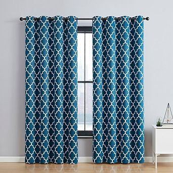 HLC.me Royal Lattice Decorative Blackout Room Darkening Grommet Window Drapes Curtain Panels - Pair