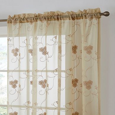 Thd Savannah Floral Vine Embroidered Sheer Voile Window Curtain Rod Pocket Top Panels, Set Of 2