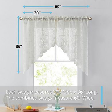 HLC.me Joyce Semi Sheer Kitchen Curtain Swag Curtain Rod Pocket Small Windows - 30 W x 36 L (Pair)
