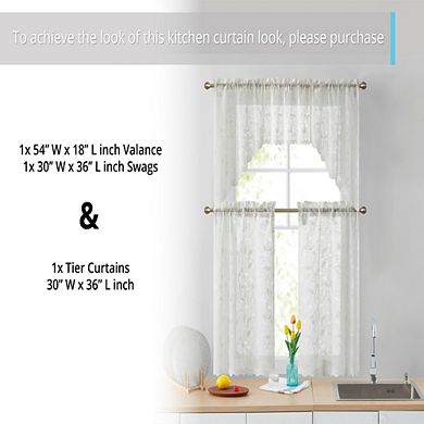 HLC.me Joyce Semi Sheer Kitchen Curtain Swag Curtain Rod Pocket Small Windows - 30 W x 36 L (Pair)
