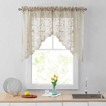 HLC.me Joyce Semi Sheer Kitchen Curtain Swag Curtain Rod Pocket Small Windows - 30 W x 36 L (Pair)