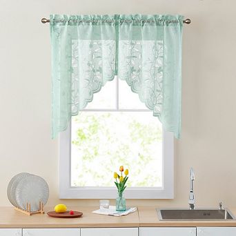 HLC.me Joyce Semi Sheer Kitchen Curtain Swag Curtain Rod Pocket Small Windows - 30 W x 36 L (Pair)
