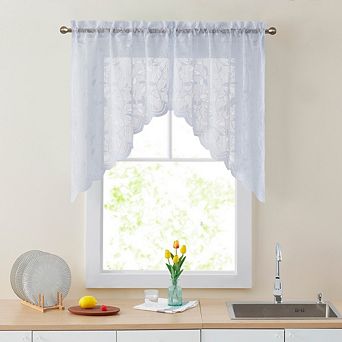 HLC.me Joyce Semi Sheer Kitchen Curtain Swag Curtain Rod Pocket Small Windows - 30 W x 36 L (Pair)