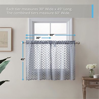 HLC.me Herringbone Lace Sheer Rod Pocket Cafe Tiers - Set Of 2