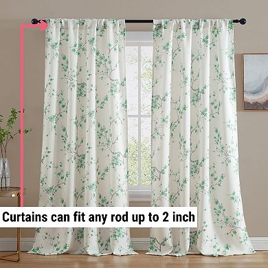 HLC.me Jasmine Floral Room Darkening Window Curtain Rod Pocket Pole Top Panels - Set Of 2