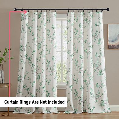 HLC.me Jasmine Floral Room Darkening Window Curtain Rod Pocket Pole Top Panels - Set Of 2