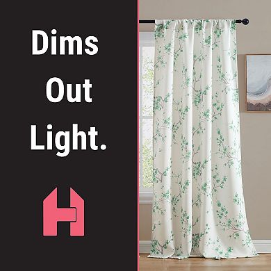 HLC.me Jasmine Floral Room Darkening Window Curtain Rod Pocket Pole Top Panels - Set Of 2